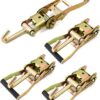 QWORK Ratchet Tie Down Buckle with Long Single Hook, 4Pack 2" Tie-Down Ratchet Straps Finger J-Hooks, Cargo Truck Security