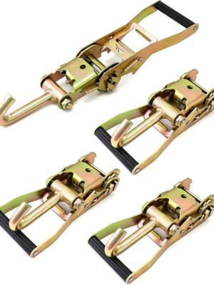 QWORK Ratchet Tie Down Buckle with Long Single Hook, 4Pack 2" Tie-Down Ratchet Straps Finger J-Hooks, Cargo Truck Security
