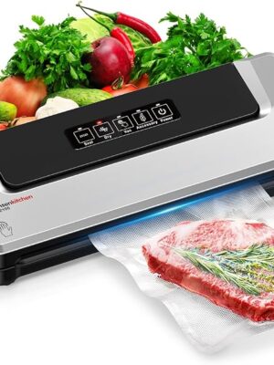 Bonsenkitchen Vacuum Sealer Machine, Fast-Compact Food Sealer, Multi-Functional Food Vacuum Sealer with 5 Vacuum Bags & Accessory Hose, Globefish Technology for High-Speed Continuous Working, Silver
