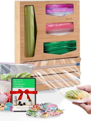 STAMPKITCHEN 6 in 1 Foil and Plastic Wrap Kitchen Organizers and Storage, Compatible with Ziplock, Glad, and Hefty Bags & 12” Aluminum Foil and Plastic