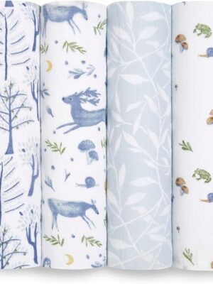 aden + anais Swaddle Blanket, 100% Organic Cotton Muslin Blankets for Girls & Boys, Baby Receiving Swaddles, Ideal Newborn & Infant Swaddling Set, 4 Pack, Outdoors