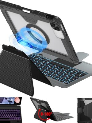 Nillkin 12.9 inch iPad pro case with Keyboard, Magic Keyboard for iPad Air 13 2024 and iPad Pro 12.9 (6th, 5th, 4th, 3rd Gen), Detachable Backlit Magnetic Keyboard Case, Slide Camera Cover, Black