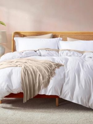 Nestl White Duvet Cover Queen Size - Soft Double Brushed Queen Duvet Cover Set, 3 Piece, with Button Closure, 1 Duvet Cover 90x90 inches and 2 Pillow Shams