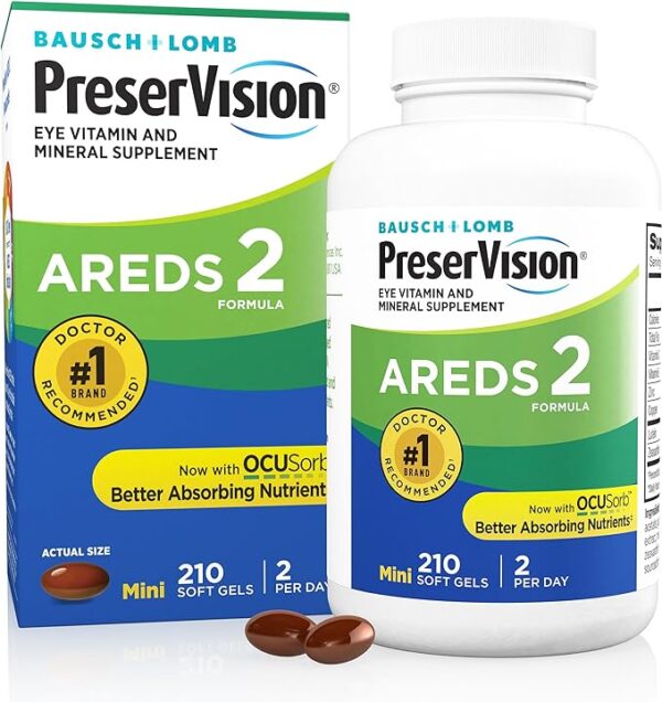 PreserVision AREDS 2 Eye Vitamin & Mineral Supplement, Contains Lutein, Vitamin C, Zeaxanthin, Zinc & Vitamin E, 210 Softgels (Packaging May Vary)