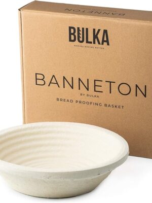 Bulka Banneton Bread Proofing Basket Spruce Wood Pulp Round 9" Groove, Sourdough Bread Baking Supplies Brotform - Non-Stick Dough Proofing Bowl, Gifts for Bakers, Made in Germany.