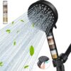 Cobbe Filtered Shower Head with Handheld, High Pressure 6 Spray Mode Showerhead with Filters, Water Softener Filters Beads for Hard Water - Remove Chlorine - Reduces Dry Itchy Skin, Matte Black