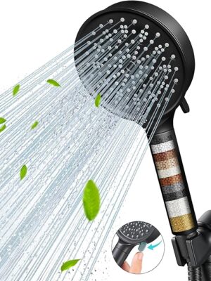 Cobbe Filtered Shower Head with Handheld, High Pressure 6 Spray Mode Showerhead with Filters, Water Softener Filters Beads for Hard Water - Remove Chlorine - Reduces Dry Itchy Skin, Matte Black