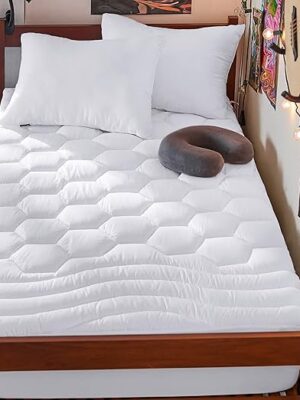 Bedsure Twin XL Mattress Pad - Soft Mattress Topper for College Dorm Room Essentials, Extra Long Twin Quilted Fitted Mattress Protector Cover with Deep Pocket Fits 8-21" Mattress, White, 39x80 Inches