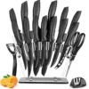 Knife Set, 17 Pcs Kitchen Knife Set Dishwasher Safe, 13 Black Non-Stick Coating Stainless Knives, Knife Block Set with Acrylic Stand, Chef Knife, 6 Steak Knives, Scissors, Peeler and Knife Sharpener