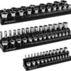 3-piece Magnetic Socket Organizer Set, 1/4\'\', 3/8" 1/2\'\', SAE & Metric Socket Holder, Drive Socket Trays, Storage Tool Box, Holding 75 Slots, Soft Rubber Covering Black Tools (Sockets not Included)