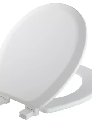 Cameron Never Loosens Round Enameled Wood Toilet Seat with Easy Clean Hinge White - Mayfair by Bemis