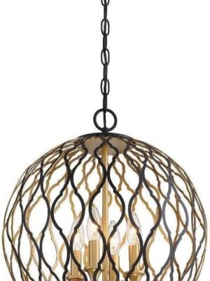 Minka Lavery 2404-680 Gilded Glam Metal Framed Ball Pendant, 4-Light 240 Total Watts, 20" H x 16" W, Sand Coal w/Painted and Plated Honey Gold