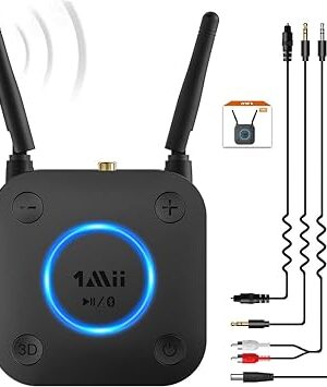 [Upgraded] 1Mii B06Pro Long Range Bluetooth Receiver, HiFi Wireless Audio Adapter, Bluetooth 5.1 Receiver with 3D Surround aptX HD Low Latency Optical RCA AUX 3.5mm Coaxial for Home Stereo System