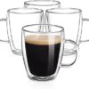 YUNCANG Double Wall Glass Coffee mugs, (4-Pcak) 12 Ounces-Clear Glass Coffee Cups with Handle,Insulated Coffee Glass,Cappuccino Cups,Tea Cups,Latte Cups,Beverage Glasses Heat Resistant