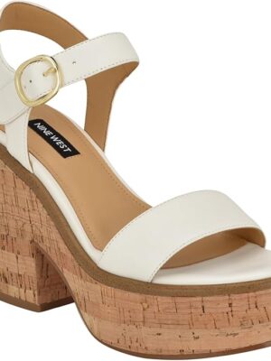 Nine West Womens Amye Ankle Strap Wedge Sandals SIZE 7M WHITE