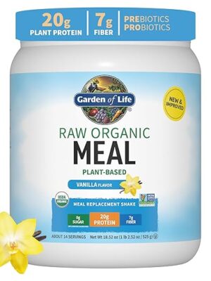 Tasty Organic Vanilla Meal Replacement Shake Vegan - Garden of Life - 20g Complete Plant Based Protein, Greens, Rice Protein, Pro & Prebiotics for Easy Digestion – Non-GMO, Gluten-Free, 1.2 LB- EXP. 11/11/2024