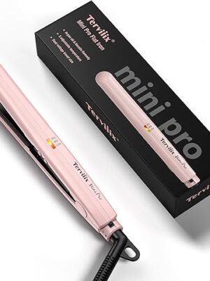 Terviiix Mini Flat Iron Hair Straightener, Adjustable Temperature, Travel-Size, 1/2 Ceramic Plates, Dual Voltage, Auto-Off, Pink