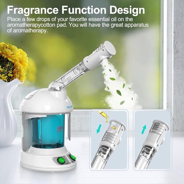 Facial Steamer - DENFANY Nano Ionic Face Steamer with Extendable 360° Rotating Arm - Portable Facial Steamer for Personal Care at Home or Salon (Blue) - Image 3