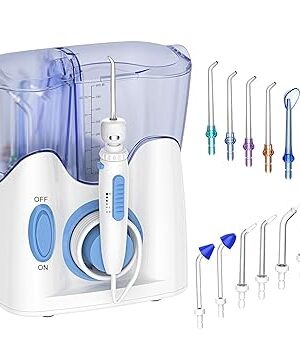 H2ofloss® Dental Water Flosser for Teeth Cleaning with 12 Multifunctional Tips&800ml Capacity, Professional Countertop Oral Irrigator Quiet Design(HF-9)