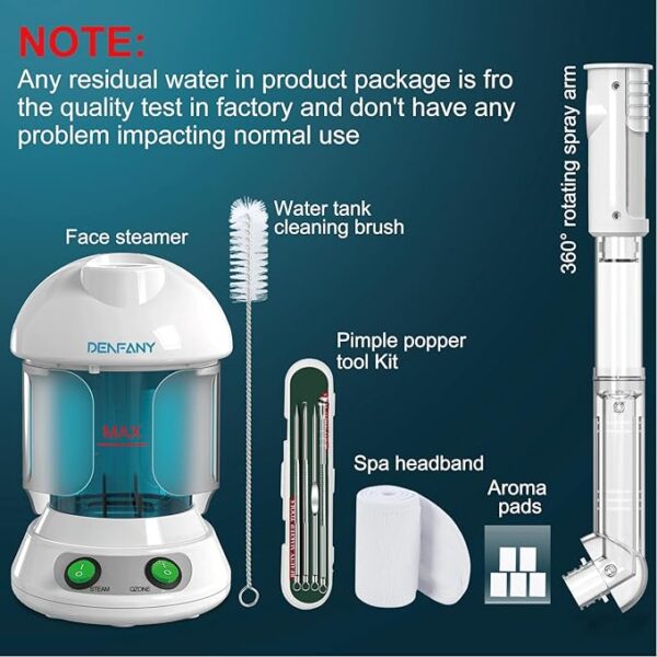 Facial Steamer - DENFANY Nano Ionic Face Steamer with Extendable 360° Rotating Arm - Portable Facial Steamer for Personal Care at Home or Salon (Blue) - Image 2