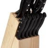 Farberware 22-Piece Triple Rivet Rust-Resistant Wave Edge High-Carbon Stainless Steel Knife Block Set, Beechwood/Black