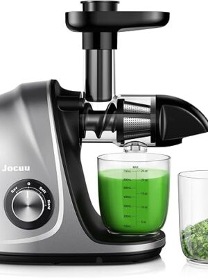 Jocuu Slow Masticating Juicer Machines with Soft Hard Modes Easy to Clean Quiet Motor & Reverse Function, Cold Press Juicer for Fruit & Vegetable, 90% Juice Yield, with Brush & Recipes (Grey)