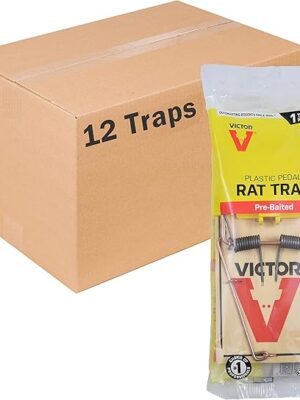 Victor M205 Easy Set Plastic Pedal Sustainably Sourced FSC Wood Humane Snap Rat Trap - 12 Wooden Traps