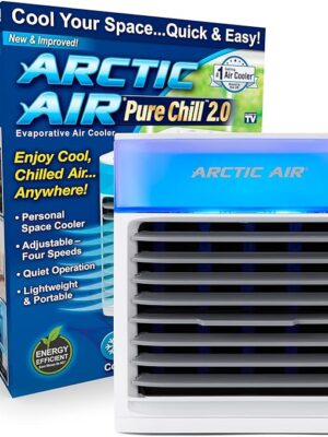 Arctic Air Pure Chill 2.0 Evaporative Air Cooler by Ontel - Powerful, Quiet, Lightweight and Portable Space Cooler with Hydro-Chill Technology For Bedroom, Office, Living Room & More,Blue