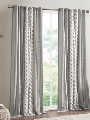 INK+IVY Imani 100% Cotton Single Panel Curtain Tufted Chenille Stripe Geometric Print Mid-Century Look Rod Pocket Top Drape for Living Room, Privacy Window Treatment for Bedroom, 50\" x 84\", Grey