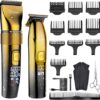 Hatteker Mens Professional Hair Clippers and T-Blade Trimmer Kit Cordless Beard Barber Clipper Hair Cutting Kit Haircut Grooming Kit IPX7 Waterproof (Gold)