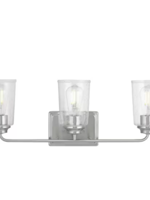 Hampton Bay Evangeline 23 in. 3-Light Brushed Nickel Farmhouse Bathroom Vanity Light with Clear Seeded Glass Shades