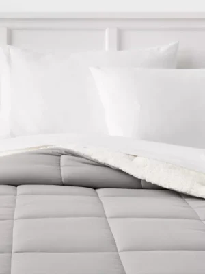 Faux Shearling Washed Microfiber Reversible Comforter - Room Essentials™- GREY- TWIN-TWIN XL