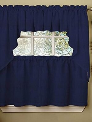 Sweet Home Collection Opaque Rib Cord Kitchen Curtains Swag Pair, Ribcord Navy QTY OF 2