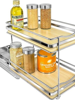 LYNK PROFESSIONAL® Élite™ Pull Out Spice Rack Organizer for Inside Kitchen Cabinets - 6-1/4 inch Wide - Slide Out Drawer – Wood/Chrome Sliding Spice Cabinet Organization Shelf Racks - 2 Tier (STORE PICK-UP ONLY)