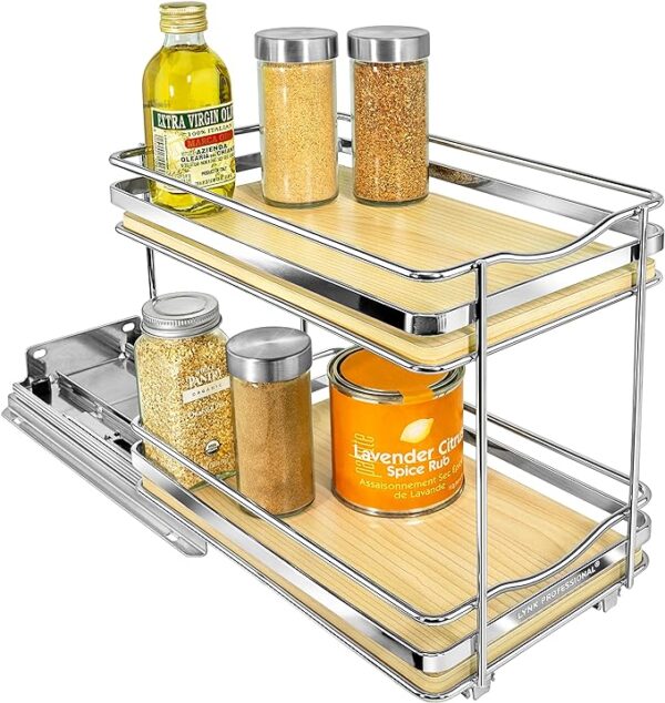 LYNK PROFESSIONAL® Élite™ Pull Out Spice Rack Organizer for Inside Kitchen Cabinets - 6-1/4 inch Wide - Slide Out Drawer – Wood/Chrome Sliding Spice Cabinet Organization Shelf Racks - 2 Tier (STORE PICK-UP ONLY)