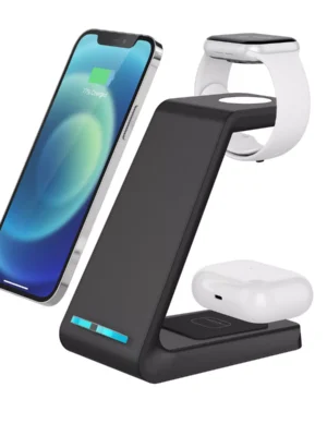 Just Wireless 3-in-1 Qi Charging Pad Compact Design with 6' TPU Cable - Black